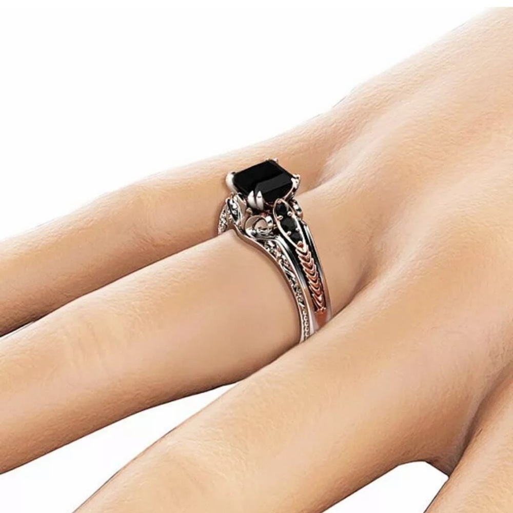 Gorgeous 925 Silver Wedding Rings Black Sapphire - Picture 4 of 4